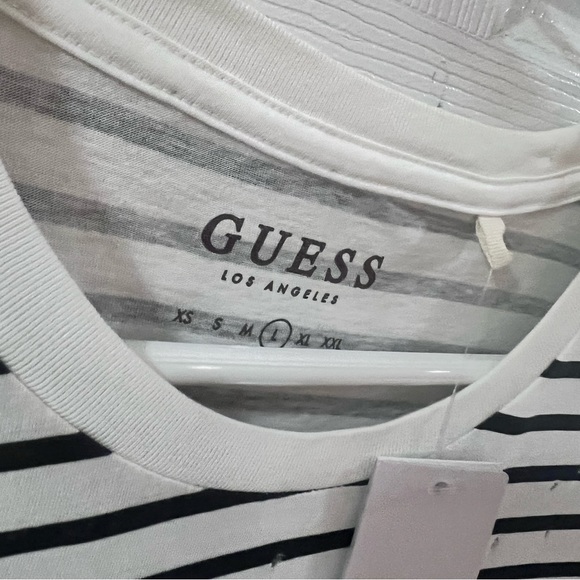 Guess Men Striped White Distressed Tee Size L - Picture 2 of 4